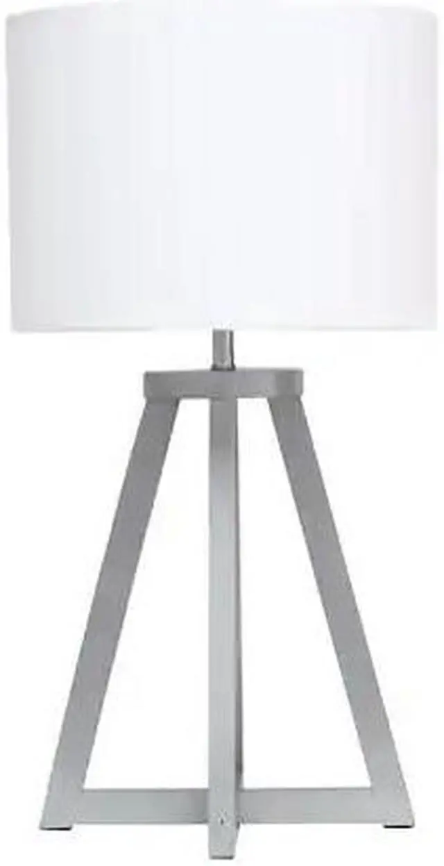 Alt view image 5 of 18 - Simple Designs Interlocked Triangular Gray Wood Table Lamp with White Fabric Shade