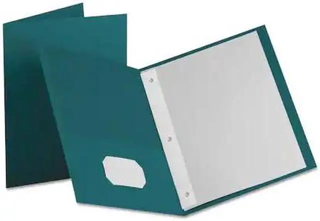 Alt view image 2 of 5 - Oxford 57755 Paper Twin-Pocket Portfolio, Tang Clip, Letter, 1/2" Capacity, Teal, 25/Box