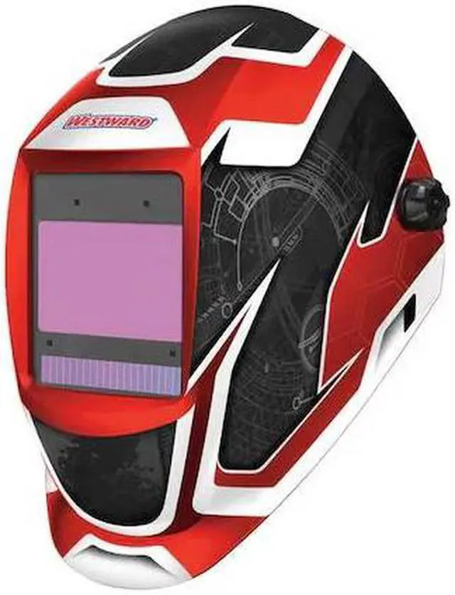 Main image of WESTWARD 44R235 Auto Dark Welding Helmet, Shade 5-8/8-13, Black/Red/White