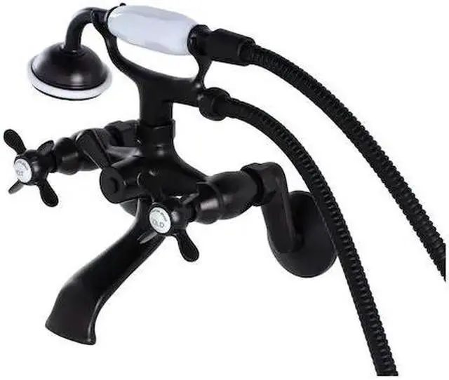 Alt view image 5 of 10 - Kingston Brass KS286ORB Essex 3" - 9" Adjustable Centers Wall Mount Clawfoot Tub Filler with Hand Shower, Oil Rubbed Bronze