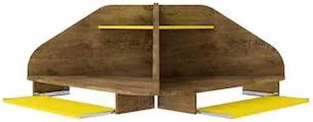 Alt view image 7 of 13 - Bradley Floating 2-Piece Cubicle Section Desk with Keyboard Shelf in Rustic Brown and Yellow