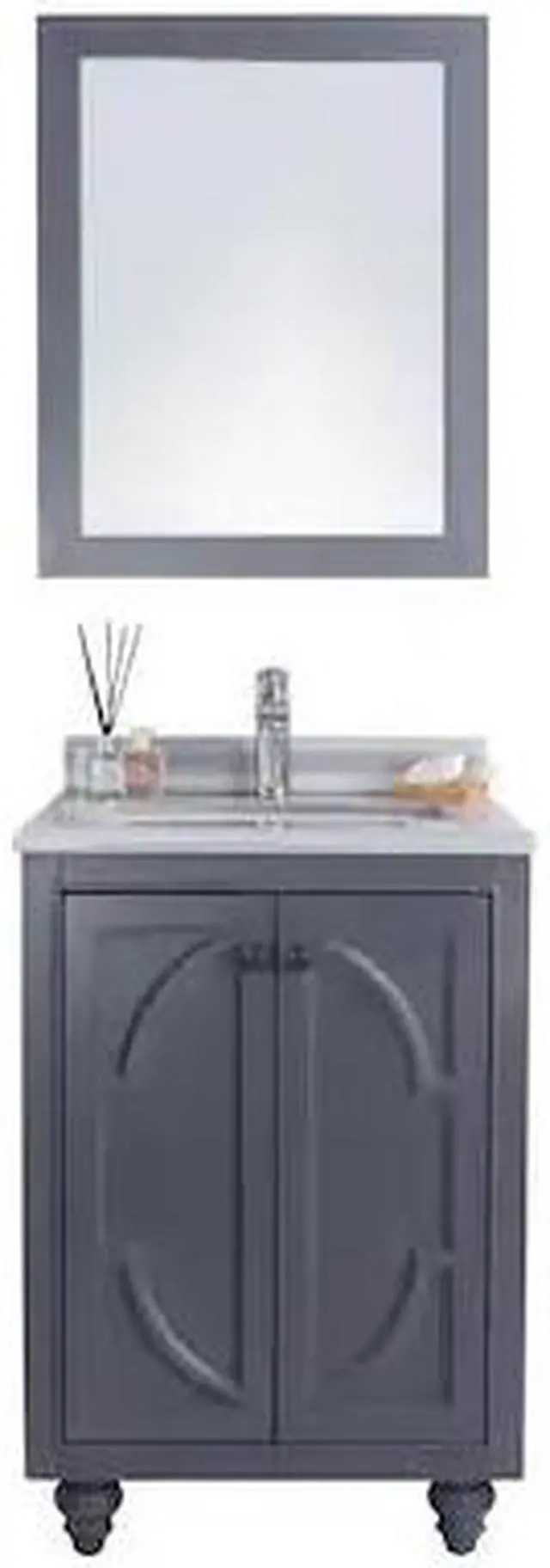 Alt view image 4 of 10 - Odyssey - 24 - Maple Grey Cabinet + White Stripes Marble Countertop
