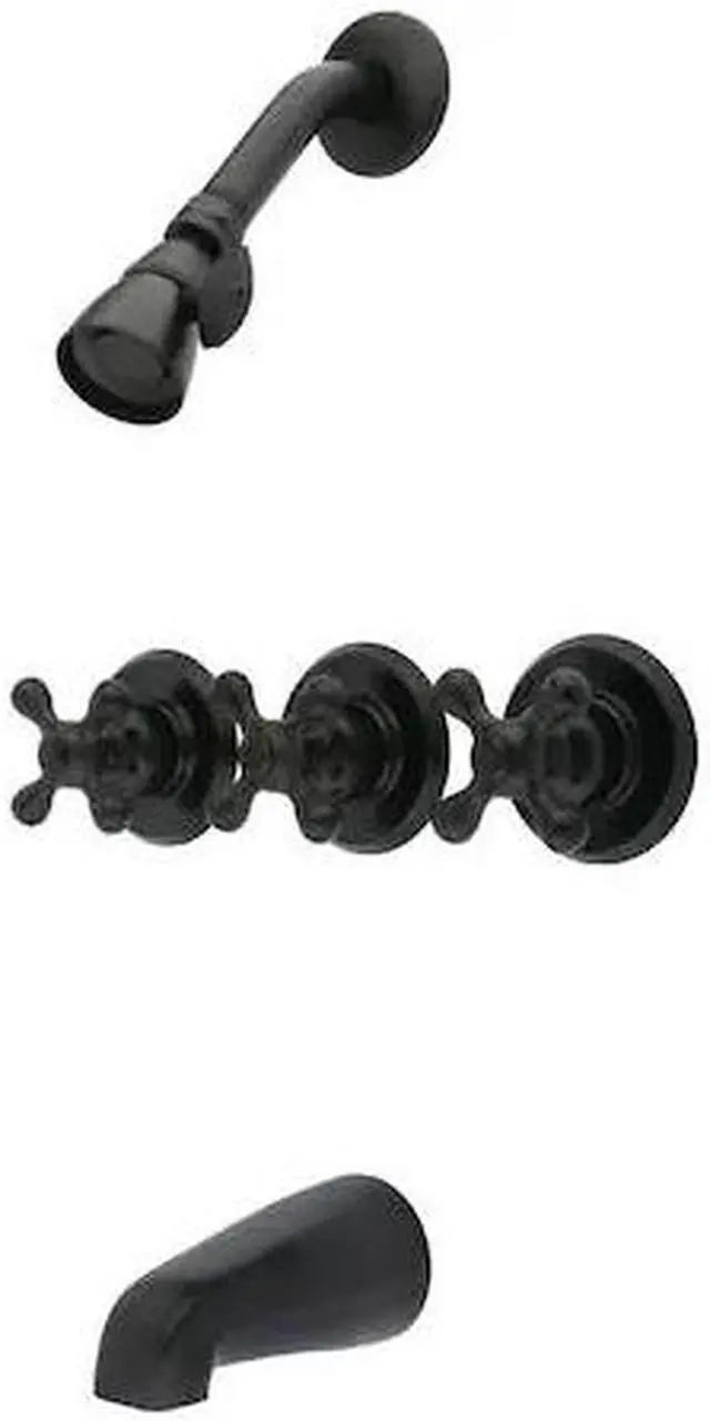 Alt view image 2 of 2 - Kingston Brass KB235AX Tub and Shower Faucet with 3-Cross Handle Oil Rubbed Bronze