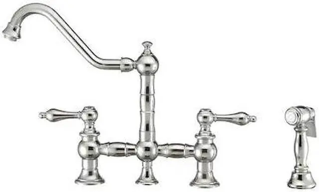 Alt view image 5 of 6 - Vintage III Plus Bridge Faucet with Long Traditional Swivel Spout, Lever Handles and Solid Brass Side Spray - Polished Chrome
