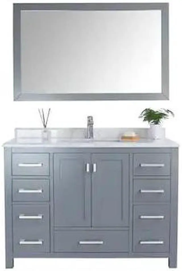 Alt view image 4 of 10 - Wilson 48 - Grey Cabinet + White Carrara Marble Countertop
