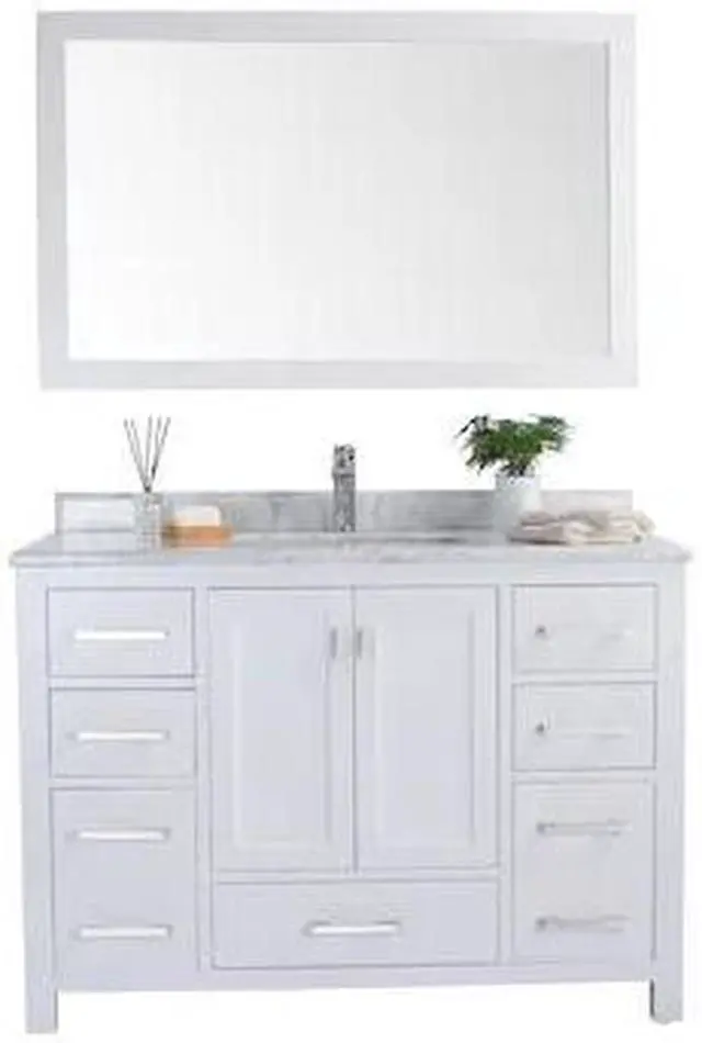 Alt view image 4 of 10 - Wilson 48 - White Cabinet + White Carrara Marble Countertop