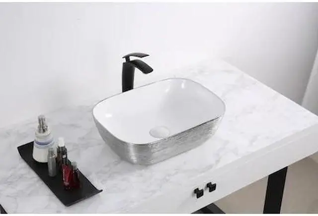Main image of RUVATI RVB2016WS 20"x16" Bthrm Vessel Sink Silver Vanity Counter White Ceramic