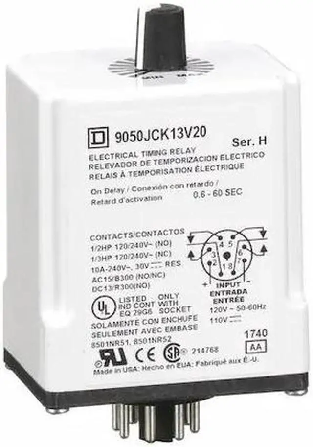 Alt view image 2 of 4 - SCHNEIDER ELECTRIC 9050JCK13V20 Time Delay Rlay,120VAC,10A,DPDT,0.6 sec.