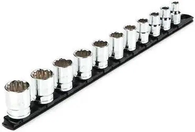 Main image of TEKTON SHD92103 1/2 Inch Drive 12-Point Socket Set with Rail, 11-Piece (3/8-1