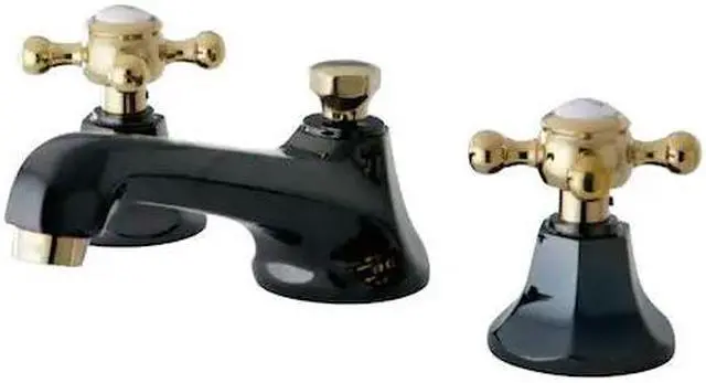 Alt view image 3 of 8 - Kingston Brass NS4469BX Water Onyx widespread lavatory faucet with brass pop-up drain, black nickel finish with polished brass trim