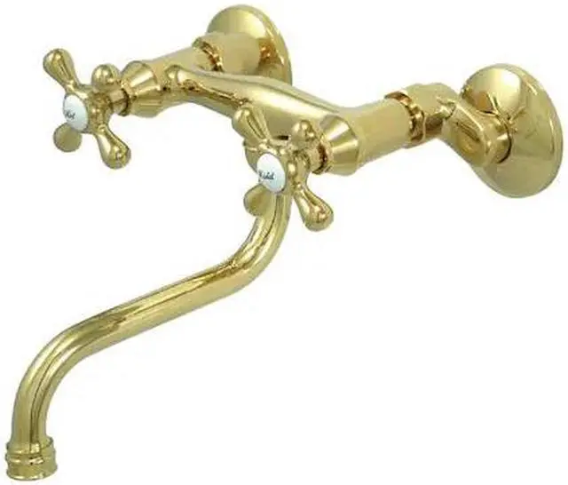 Alt view image 2 of 7 - Kingston Brass KS216PB 6-Inch Adjustable Center Wall Mount Bathroom Faucet, Polished Brass