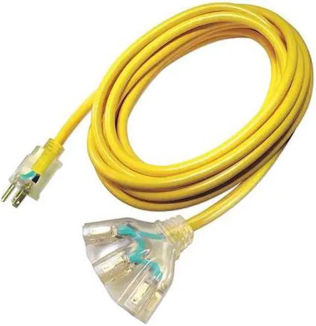 Main image of ZORO SELECT 4GAD3 SJTOW Extension Cord, 10 AWG 3 Outlets, 5-15R, Yellow, PVC,