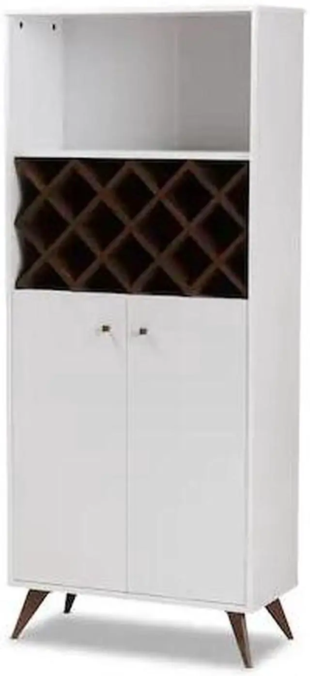 Alt view image 14 of 20 - Baxton Studio Serafino Mid-Century Modern White and Walnut Finished Wood Wine Cabinet