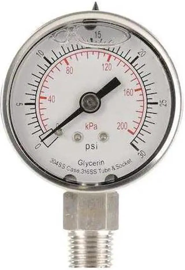 Main image of ZORO SELECT 4CFF6 Commercial Pressure Gauge, 0 to 30 psi, 2 in Dial, 1/4 in