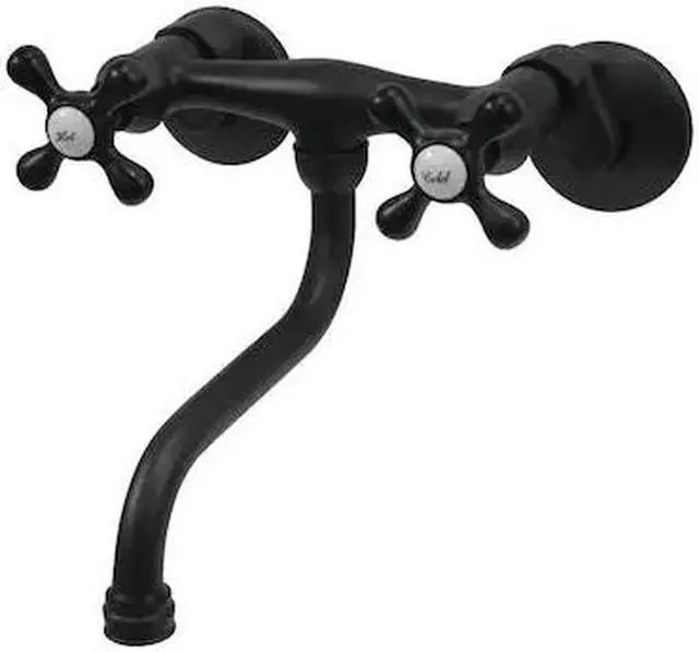 Alt view image 2 of 9 - Kingston Brass KS216MB Kingston Two-Handle Wall Mount Bathroom Faucet, Matte Black