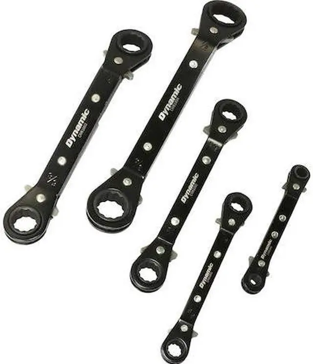 Alt view image 2 of 8 - dynamic 5 piece sae double box end, reversible ratcheting wrench set, 25 offset
