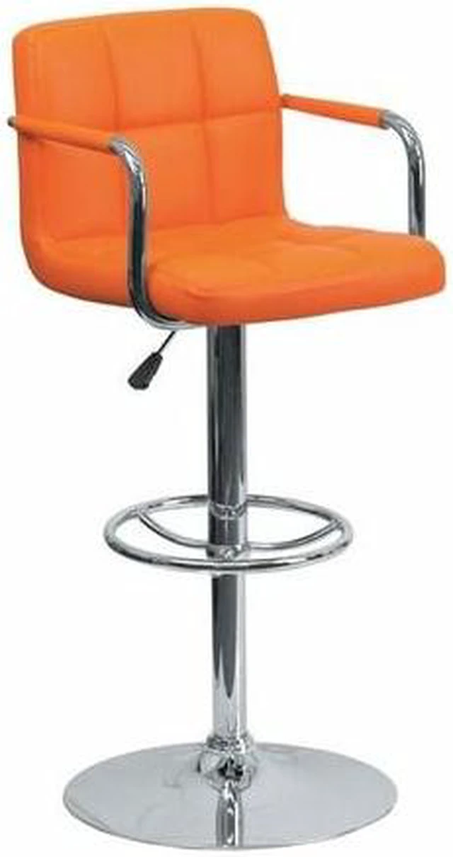 Alt view image 14 of 20 - Contemporary Orange Quilted Vinyl Adjustable Height Barstool with Arms and Chrome Base