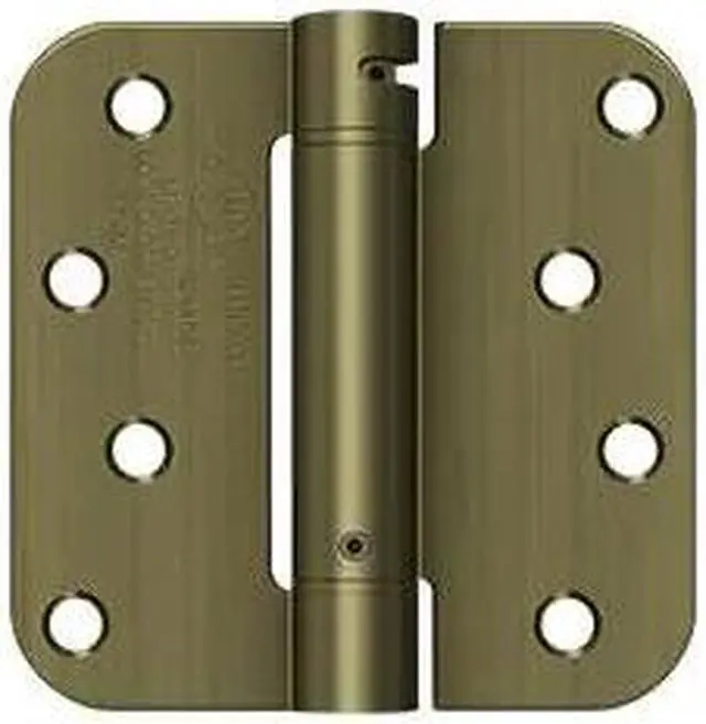 Alt view image 2 of 2 - 4 in. x 4 in. x 0.63 in. Radius Single Action Steel Spring Hinge (Antique Brass)