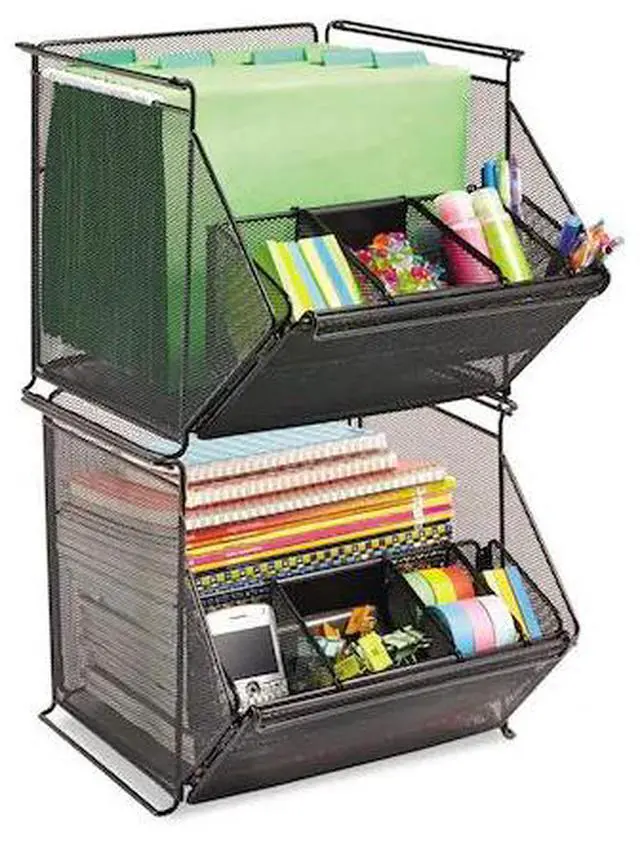 Alt view image 3 of 12 - Onyx Stackable Mesh Storage Bin, 4-Compartment, 14 X 15 1/2 X 11 3/4, Black