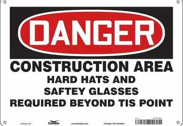 Main image of CONDOR 476J53 Safety Sign, 10 in Height, 14 in Width, Polyethylene, Horizontal