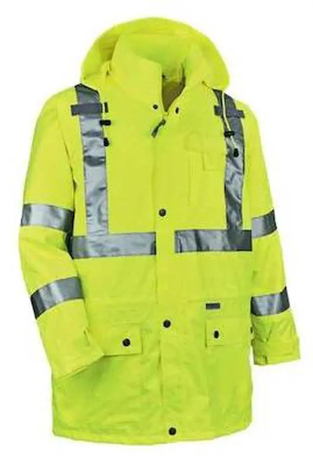 Alt view image 3 of 3 - Ergodyne 24325 GloWear 8365 Class 3 Hi-Vis Rain Jacket, Polyester - X-Large - Lime