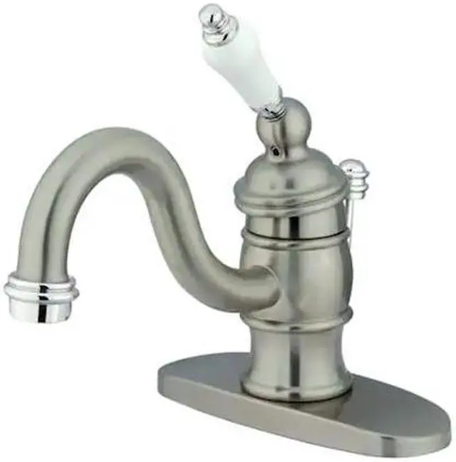 Alt view image 3 of 3 - Kingston Brass KB3407PL 4 in. Victorian Centerset Single Handle Lavatory Faucet with Retail Pop-Up, Satin Nickel with Chrome Trim