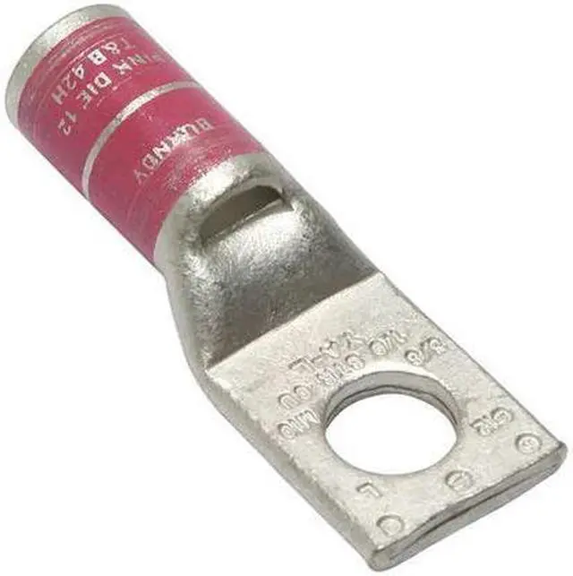 Alt view image 2 of 2 - Burndy YA25L4-BOX One Hole Hylug Code Conductor Standard Barrel Copper Compression Terminal, 1/0 AWG Conductor, 3/8" Stud Hole Size, 0.75" Tongue Width, 2.09" Length, Pink