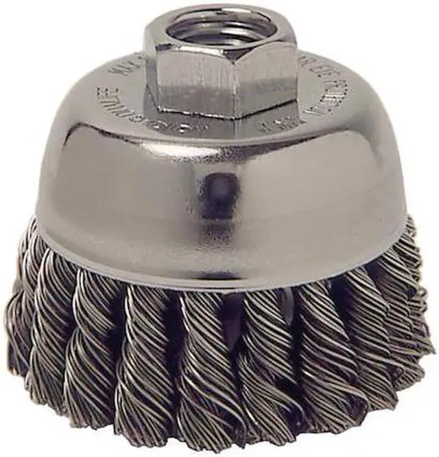 Main image of WEILER 13015 2-3/4" Single Row Knot Wire Cup Brush .014" Steel Fill M10x1.25 Nut