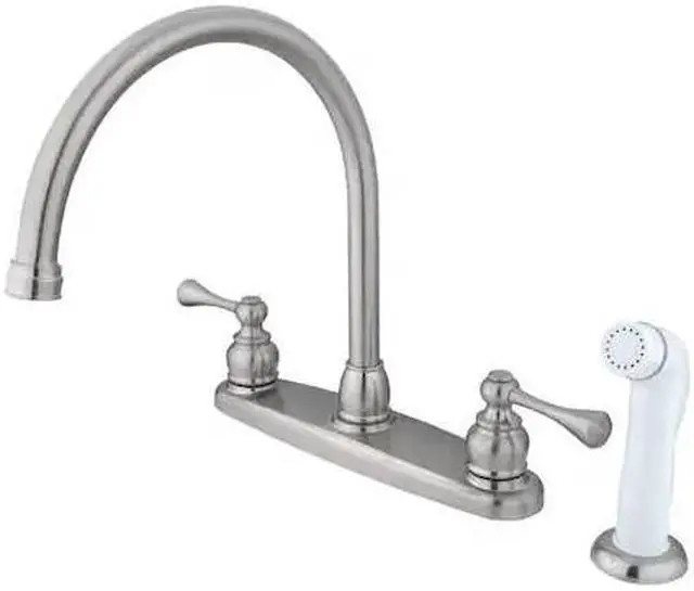Alt view image 3 of 3 - Kingston Brass KB728BL Gooseneck Kitchen Faucet with White Sprayer, Satin Nickel