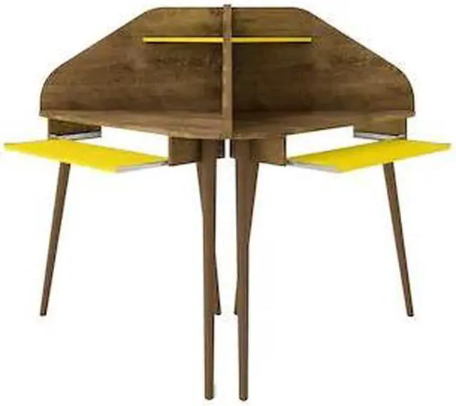 Alt view image 2 of 13 - Bradley 2-Piece Cubicle Section Desk with Keyboard Shelf in Rustic Brown and Yellow