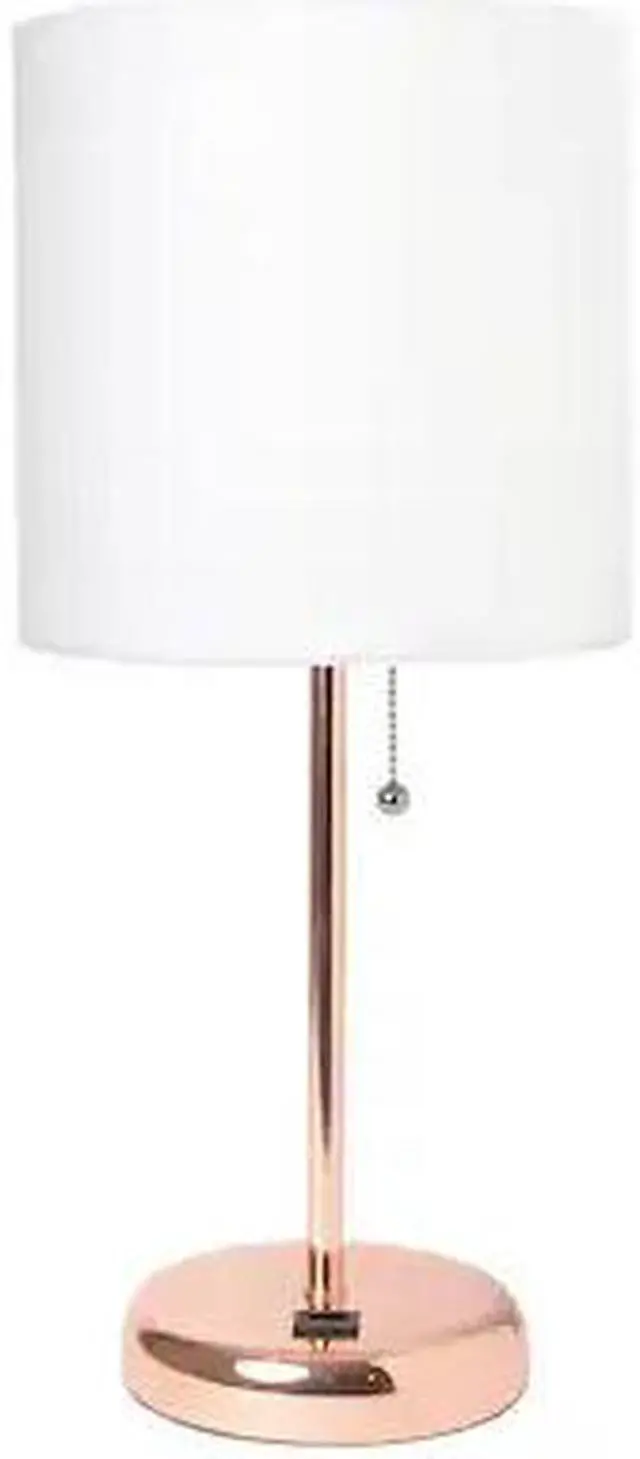 Alt view image 7 of 16 - LimeLights Rose Gold Stick Lamp with USB charging port and Fabric Shade, White