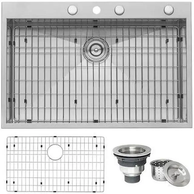 Main image of ruvati 33 x 22 inch dropin topmount 16 gauge zeroradius stainless steel kitchen sink single bowl  rvh8001