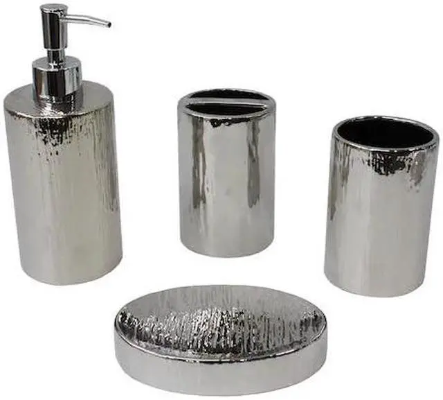 Main image of BLUE DONUTS BD3550360 Elegant Bathroom Accessories Set, Silver, Ceramic, 4 Piece