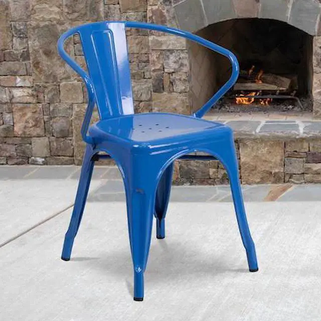 Main image of FLASH FURNITURE 4-CH-31270-BL-GG Blue Metal Indoor-Outdoor Chair with Arms
