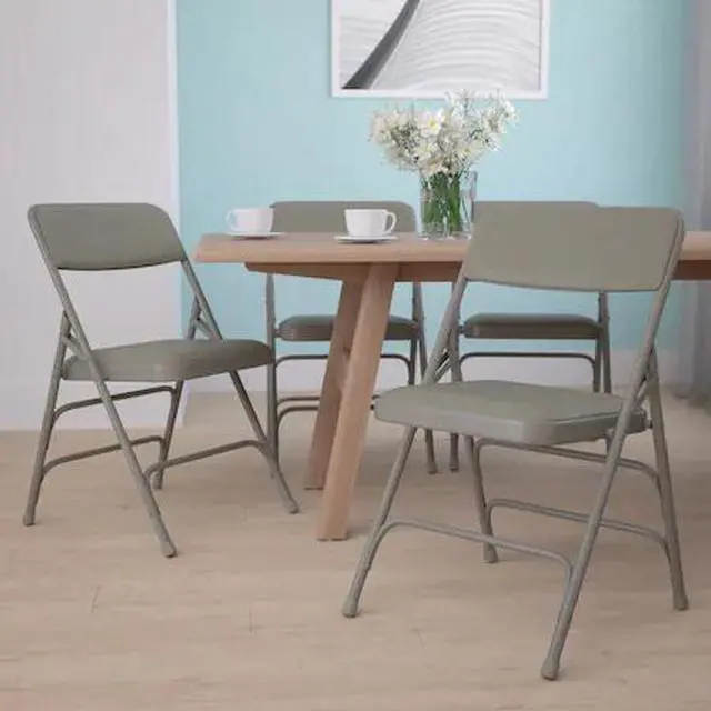 Alt view image 12 of 18 - 4 Pk. HERCULES Series Curved Triple Braced & Double Hinged Gray Vinyl Metal Folding Chair