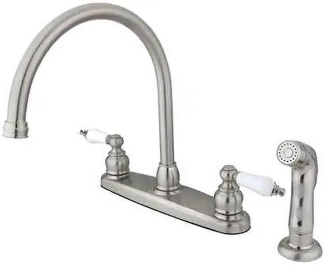 Alt view image 2 of 4 - Double Handle Goose Neck Kitchen Faucet with Sprayer