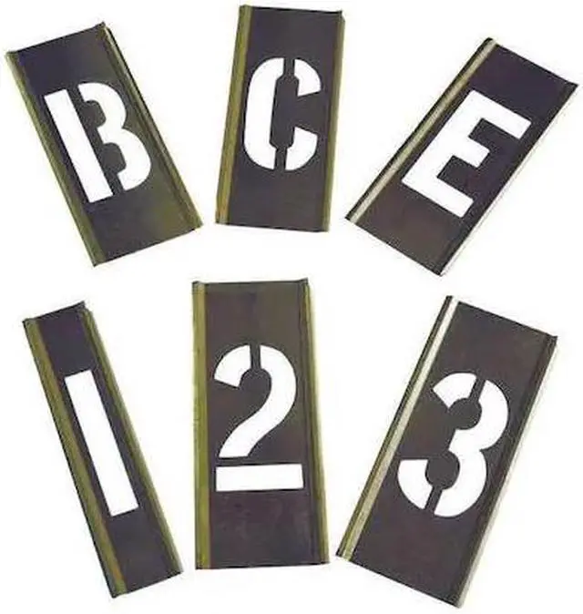 Main image of ZORO SELECT 6A231 Interlocking Stencil,Numb&Letters,Brass