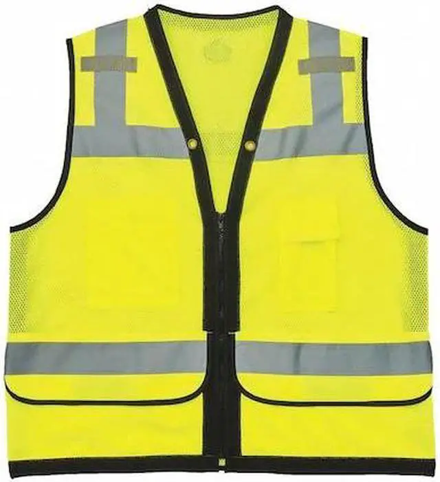 Main image of ERGODYNE 8253HDZ Orange Meshh Surveyors Vest,Lime,S/M, Zipper closure Closure,