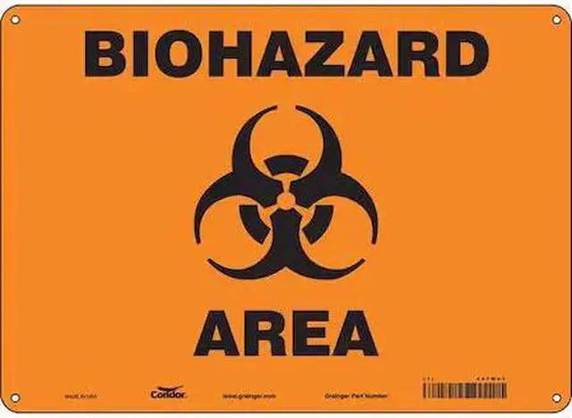 Main image of CONDOR 447W43 Biohazard Sign, 10 in H, 14 in W, Horizontal Rectangle, English,