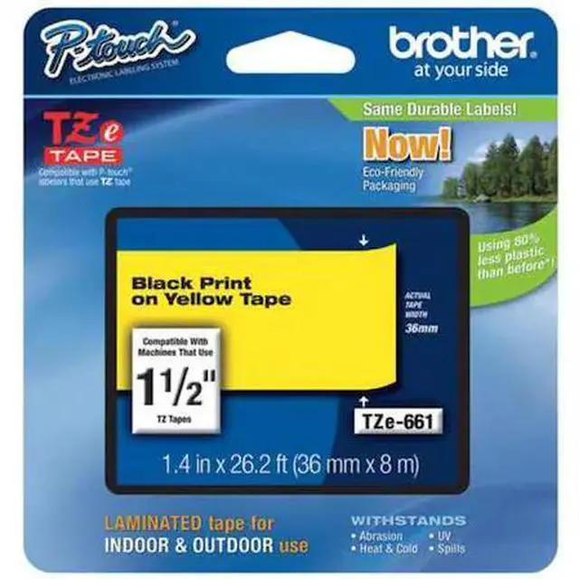 Alt view image 2 of 4 - Brother TZE661 36 mm (1.40") Black on Yellow tape for P-Touch, 8 m (26.20 ft.)