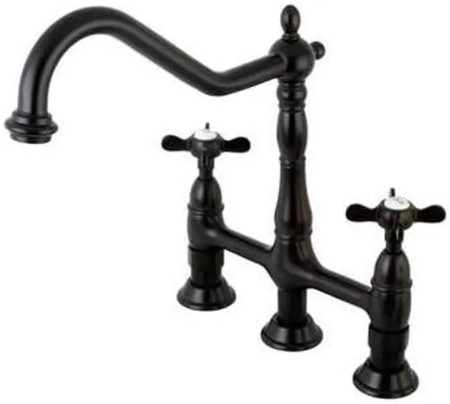 Alt view image 3 of 10 - Kingston Brass KS1275BEXBS 8 in. Centerset Kitchen Faucet & Brass Sprayer with Metal Cross Handle, Oil Rubbed Bronze
