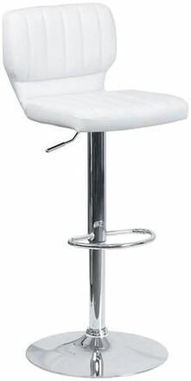 Alt view image 2 of 20 - Contemporary White Vinyl Adjustable Height Barstool with Vertical Stitch Back and Chrome Base