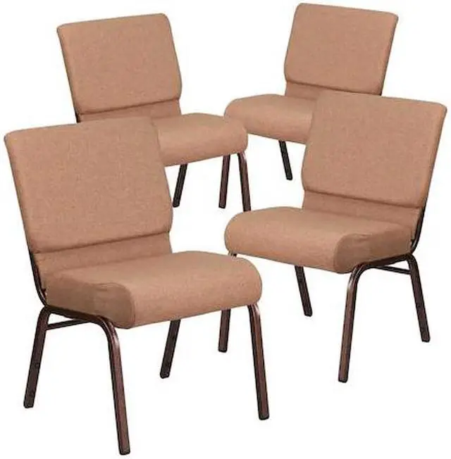 Alt view image 2 of 7 - 4 Pack HERCULES Series 21''W Stacking Church Chair in Caramel Fabric - Copper Vein Frame
