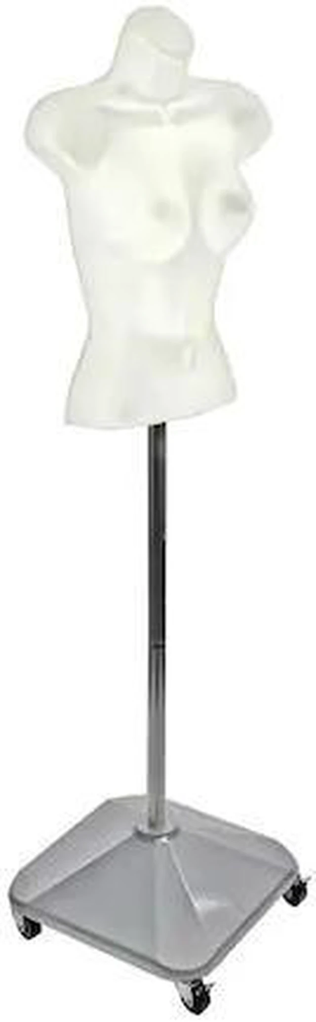Main image of AZAR DISPLAYS 900505-WHT White Plastic Female Bust on Wheeled Plastic Base