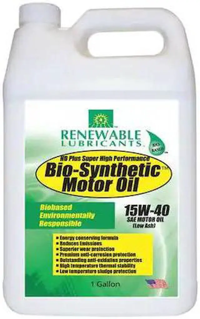 Main image of RENEWABLE LUBRICANTS 85353 Engine Oil, Bio-Synthetic, 15W-40, 1 Gal.