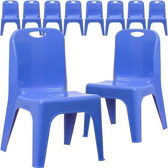 Alt view image 2 of 10 - Flash Furniture 10 Pack Blue Plastic Stackable School chair with carrying Handle and 11 Seat Height