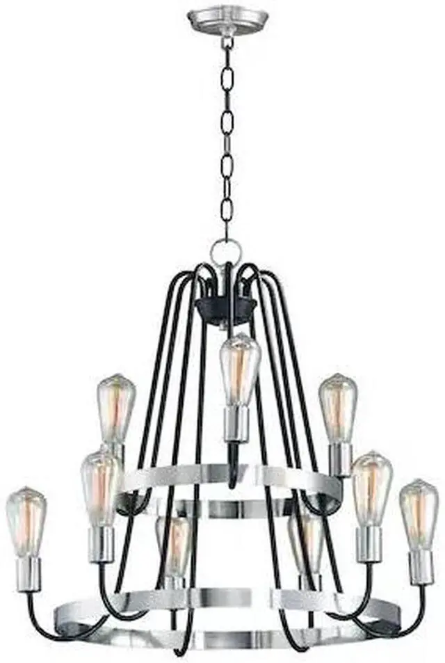 Main image of MAXIM LIGHTING 11737BKSN Haven 9-Light 27" Wide Black / Satin Nickel Chandelier