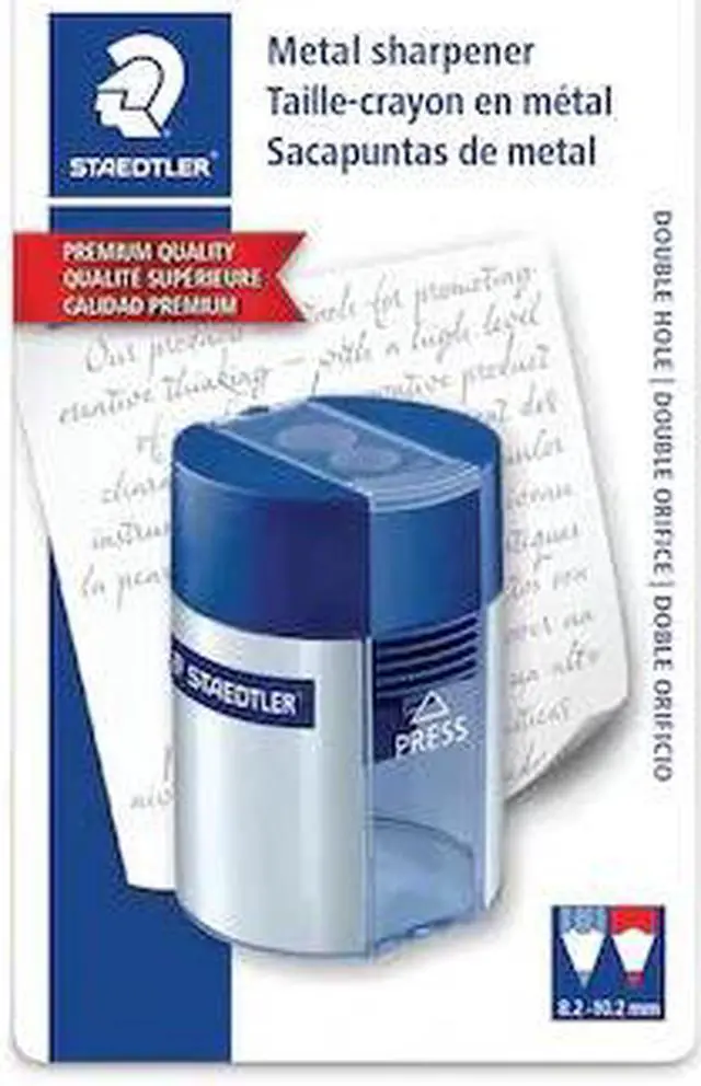 Alt view image 2 of 19 - Staedtler 512001BK03 Handheld Manual Double-Hole Plastic Sharpener, Blue/Silver, 6/Box