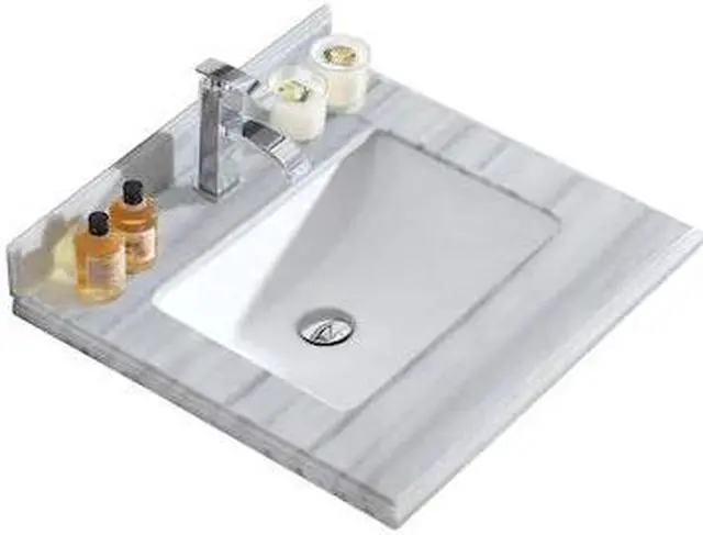 Alt view image 5 of 5 - White Stripes Marble Countertop - 24" - Single Hole with Rectangular Sink