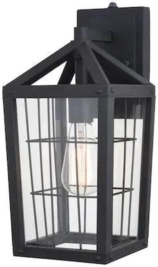Main image of VAXCEL T0589 Gage 7-in Black Outdoor Farmhouse Wire Cage Wall Lantern, Dusk to